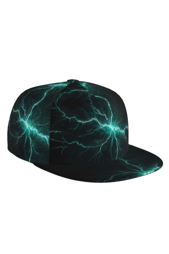 Flat Bill Trucker Hats for Women Men - Green Lightning Flash Adjustable Flat Baseball Cap Snapback Hats Dad Hats for Men