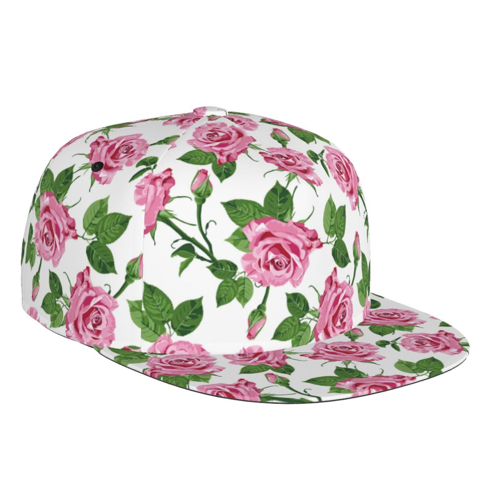 Flat Bill Trucker Hats for Women Men Green Pink Rose Flowers