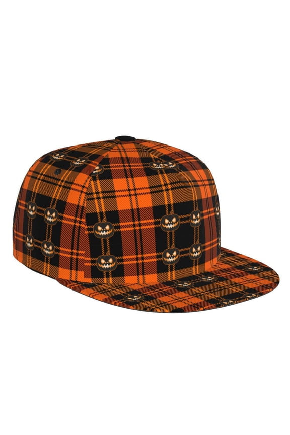 Flat Bill Trucker Hats for Women Men - Halloween Tartan Plaid Adjustable Flat Baseball Cap Snapback Hats Dad Hats for Men