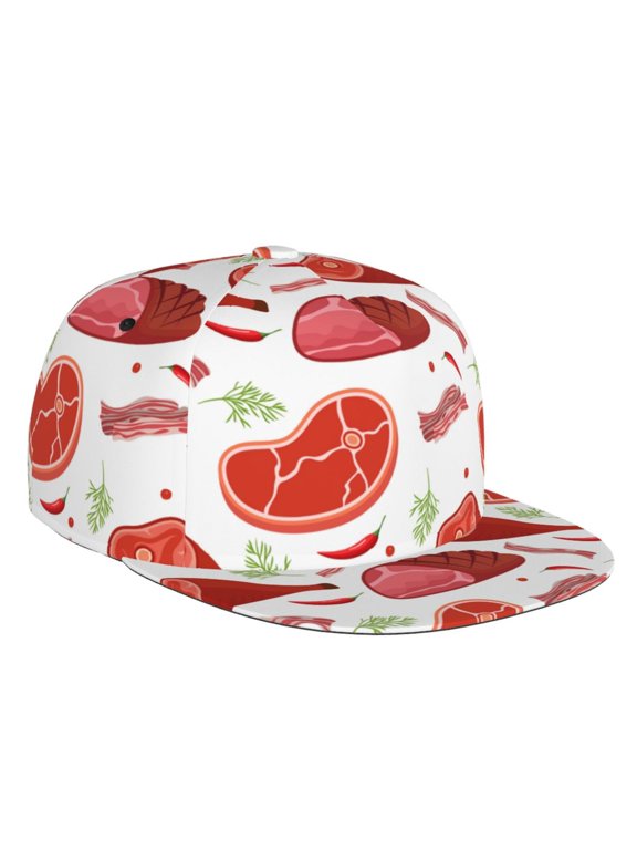 Flat Bill Trucker Hats for Women Men - Ham Bacon Print Adjustable Flat Baseball Cap Snapback Hats Dad Hats for Men