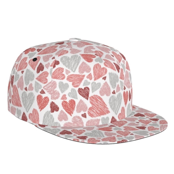 Flat Bill Trucker Hats for Women Men - Hand drawn hearts Adjustable Flat Baseball Cap Snapback Hats Dad Hats for Men