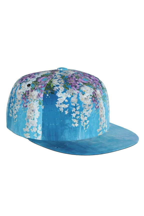 Flat Bill Trucker Hats for Women Men - Hanging Orchids Floral Blue Adjustable Flat Baseball Cap Snapback Hats Dad Hats for Men