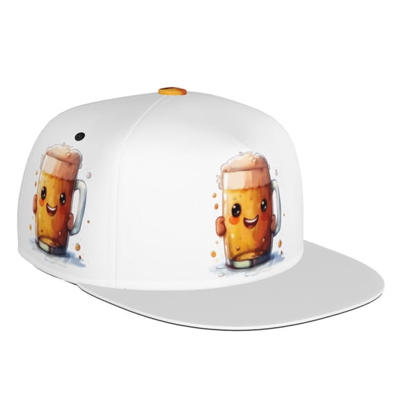 Flat Bill Trucker Hats for Women Men - Happy Beer Mug Illustration Adjustable Flat Baseball Cap Snapback Hats Dad Hats for Men