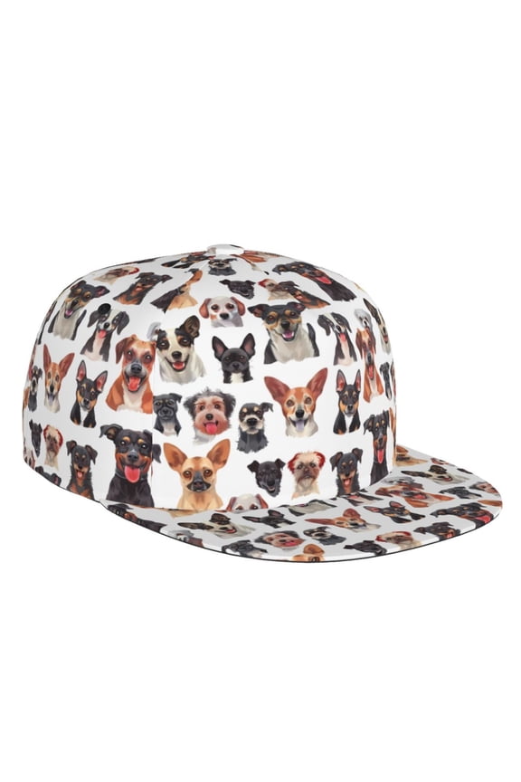 Flat Bill Trucker Hats for Women Men - Happy Dog Faces Collage Adjustable Flat Baseball Cap Snapback Hats Dad Hats for Men