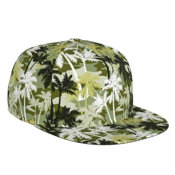 Flat Bill Trucker Hats for Women Men - Hawaiian Style Black Green Adjustable Flat Baseball Cap Snapback Hats Dad Hats for Men