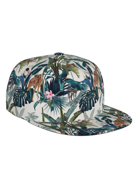 Flat Bill Trucker Hats for Women Men - Hawaiian Style Giraffei Adjustable Flat Baseball Cap Snapback Hats Dad Hats for Men