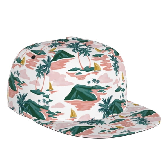 Flat Bill Trucker Hats for Women Men - Hawaiian Style Yellow Sailboat Adjustable Flat Baseball Cap Snapback Hats Dad Hats for Men