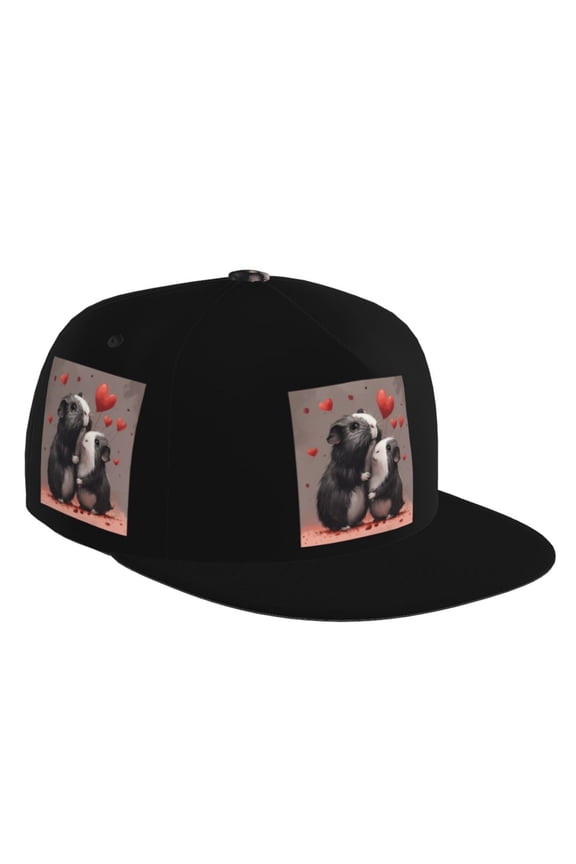 Flat Bill Trucker Hats for Women Men - Heart Guinea Pig Couple Adjustable Flat Baseball Cap Snapback Hats Dad Hats for Men
