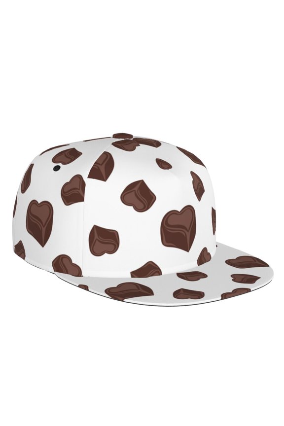 Flat Bill Trucker Hats for Women Men - Heart Shape Chocolate Print Adjustable Flat Baseball Cap Snapback Hats Dad Hats for Men