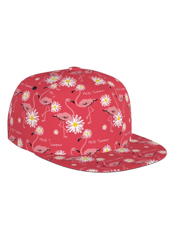 Flat Bill Trucker Hats for Women Men - Hello Summer Flamingo Adjustable Flat Baseball Cap Snapback Hats Dad Hats for Men