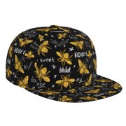 Flat Bill Trucker Hats for Women Men - Hohey Bee Golden Embroidery Adjustable Flat Baseball Cap Snapback Hats Dad Hats for Men