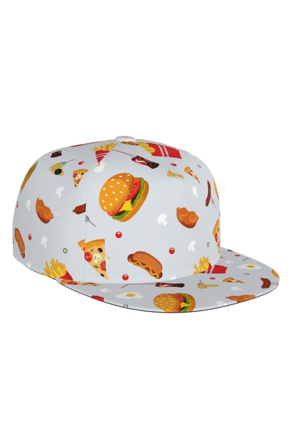 Flat Bill Trucker Hats for Women Men - Hot Dog Coke Burger Pizza Adjustable Flat Baseball Cap Snapback Hats Dad Hats for Men