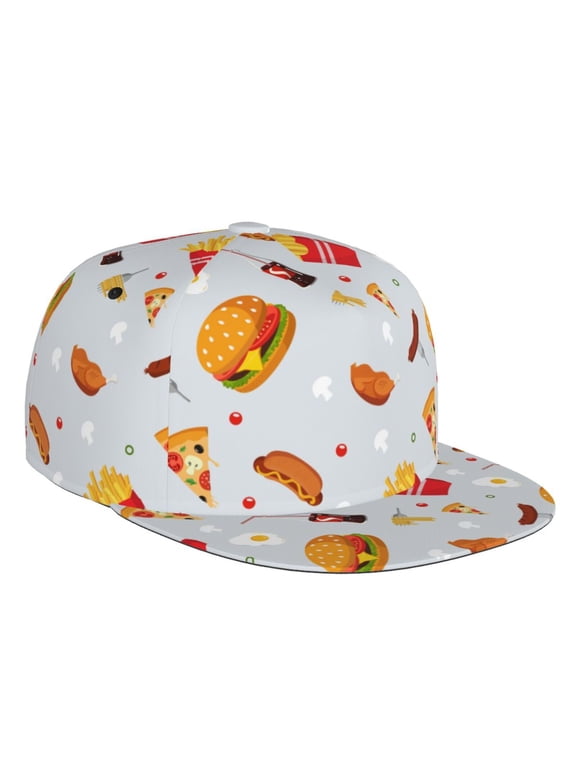 Flat Bill Trucker Hats for Women Men - Hot Dog Coke Burger Pizza Adjustable Flat Baseball Cap Snapback Hats Dad Hats for Men
