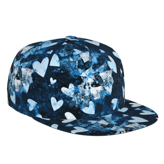 Flat Bill Trucker Hats for Women Men - Ice Blue Heart Adjustable Flat Baseball Cap Snapback Hats Dad Hats for Men