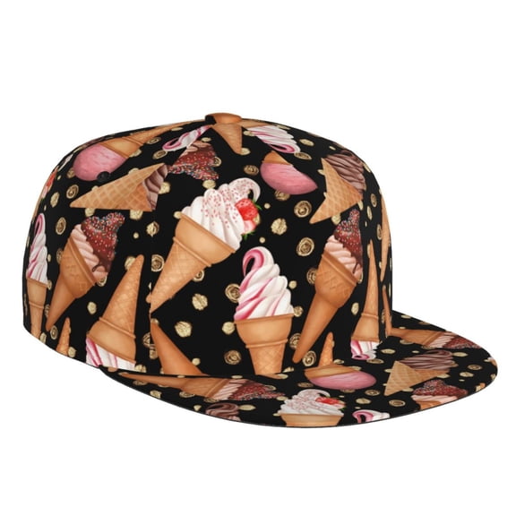 Flat Bill Trucker Hats for Women Men - Ice Cream No.J9011 Adjustable Flat Baseball Cap Snapback Hats Dad Hats for Men