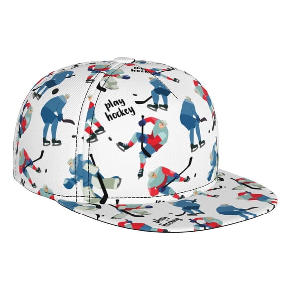 Flat Bill Trucker Hats for Women Men - Ice Hockey game sport Adjustable Flat Baseball Cap Snapback Hats Dad Hats for Men