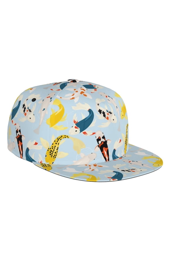 Flat Bill Trucker Hats for Women Men - Japanese Carps Adjustable Flat Baseball Cap Snapback Hats Dad Hats for Men