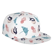 Flat Bill Trucker Hats for Women Men - Jellyfish Devilfish Whale Adjustable Flat Baseball Cap Snapback Hats Dad Hats for Men