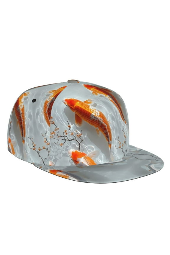 Flat Bill Trucker Hats for Women Men - Koi Fish Water Adjustable Flat Baseball Cap Snapback Hats Dad Hats for Men