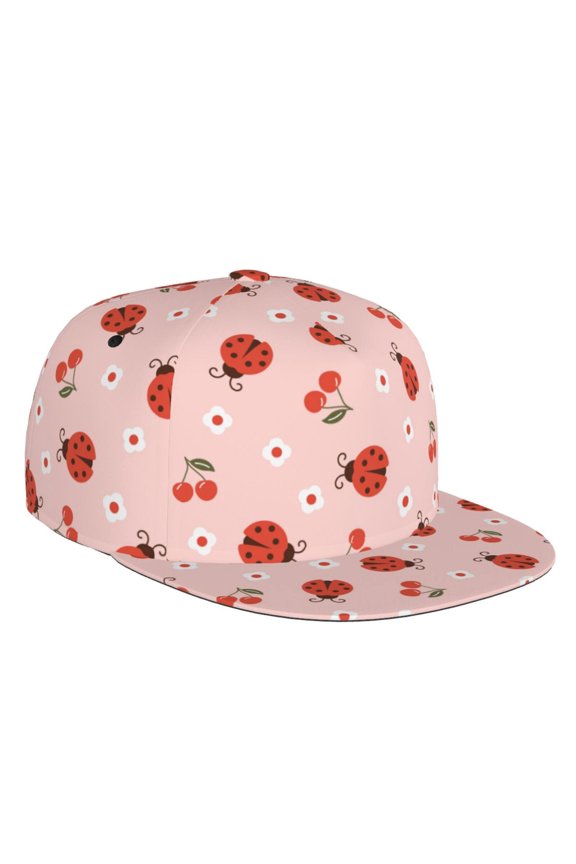 Flat Bill Trucker Hats for Women Men - Ladybug With Flower Adjustable Flat Baseball Cap Snapback Hats Dad Hats for Men