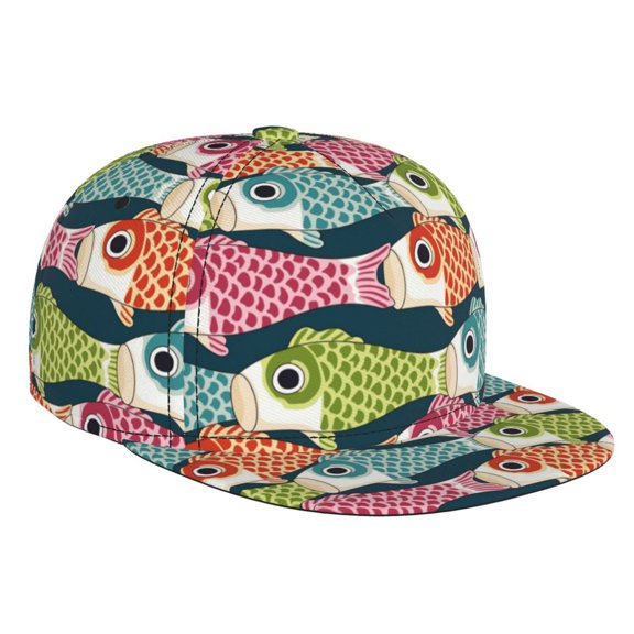 Flat Bill Trucker Hats for Women Men - Lantern Koi Fish Adjustable Flat Baseball Cap Snapback Hats Dad Hats for Men