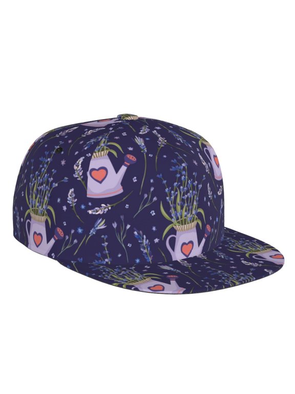 Flat Bill Trucker Hats for Women Men - Lavender Flowers Love Kettle Adjustable Flat Baseball Cap Snapback Hats Dad Hats for Men