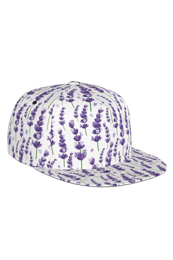 Flat Bill Trucker Hats for Women Men - Lavender Flowers Purple Adjustable Flat Baseball Cap Snapback Hats Dad Hats for Men