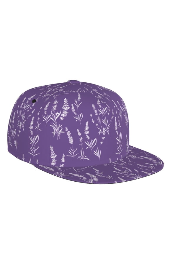 Flat Bill Trucker Hats for Women Men - Lavender Flowers Purple White Adjustable Flat Baseball Cap Snapback Hats Dad Hats for Men