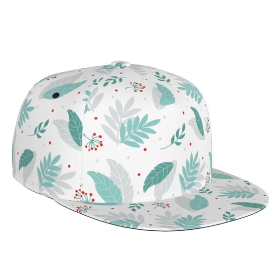 Flat Bill Trucker Hats for Women Men - Leaf print green Adjustable Flat Baseball Cap Snapback Hats Dad Hats for Men