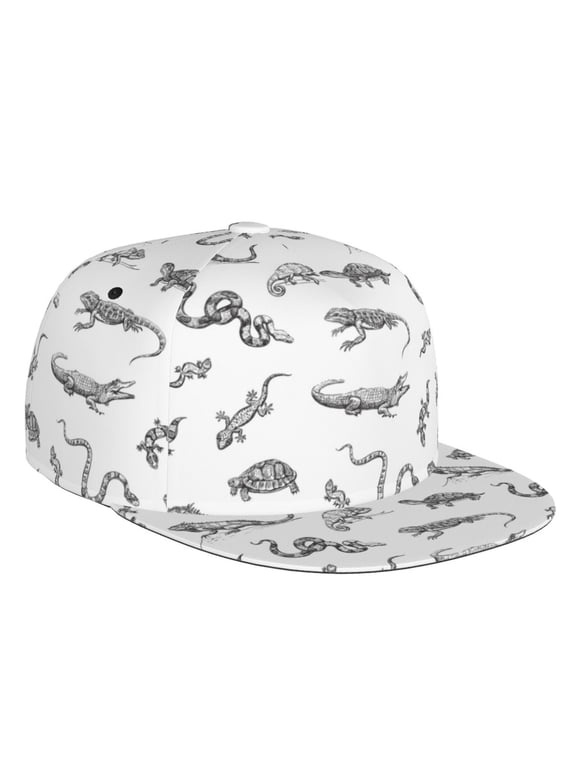 Flat Bill Trucker Hats for Women Men - Lizard Snake Turtle Crocodile Adjustable Flat Baseball Cap Snapback Hats Dad Hats for Men