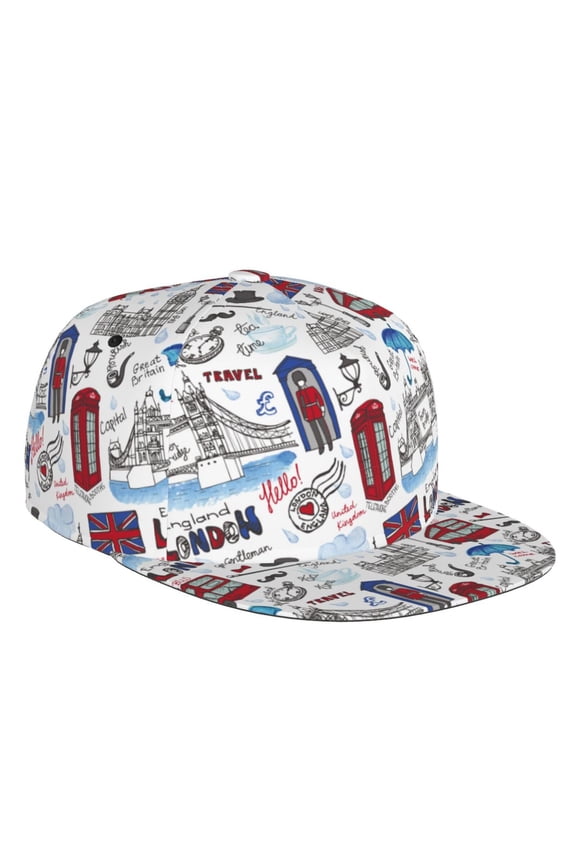 Flat Bill Trucker Hats for Women Men - London Landmark2 Adjustable Flat Baseball Cap Snapback Hats Dad Hats for Men