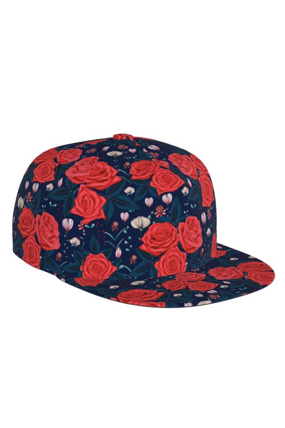 Flat Bill Trucker Hats for Women Men - Lotus Root Rose Flowers Adjustable Flat Baseball Cap Snapback Hats Dad Hats for Men