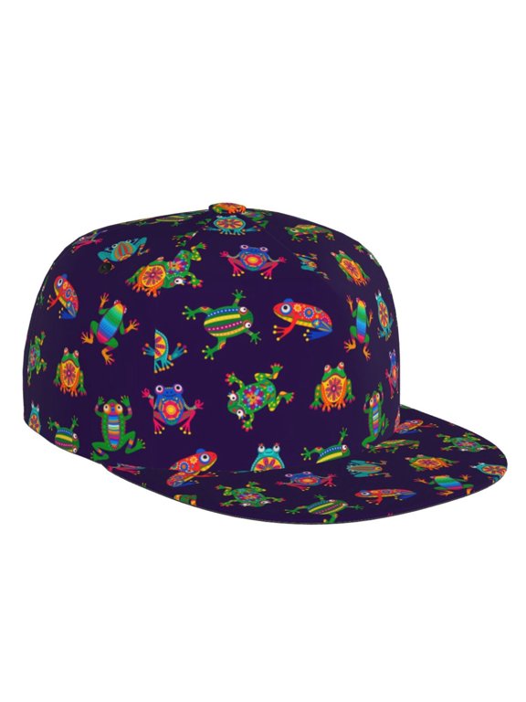 Flat Bill Trucker Hats for Women Men - Mexican Frogs Adjustable Flat Baseball Cap Snapback Hats Dad Hats for Men