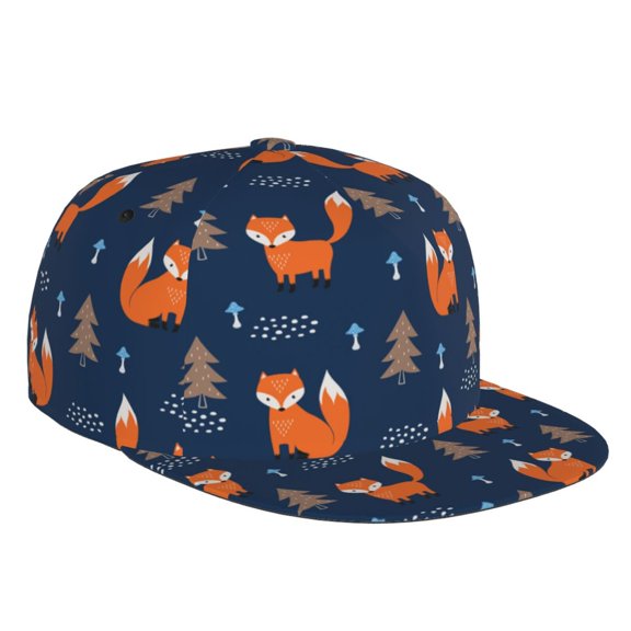 Flat Bill Trucker Hats for Women Men - Mushroom Tree Fox Adjustable Flat Baseball Cap Snapback Hats Dad Hats for Men