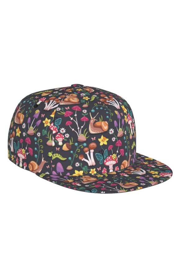 Flat Bill Trucker Hats for Women Men - Mushrooms Snails Butterflies Adjustable Flat Baseball Cap Snapback Hats Dad Hats for Men