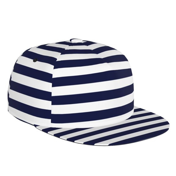 Flat Bill Trucker Hats for Women Men - Navy Blue And White Stripes Adjustable Flat Baseball Cap Snapback Hats Dad Hats for Men