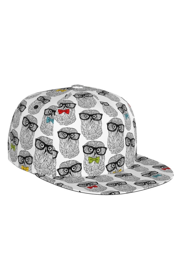 Flat Bill Trucker Hats for Women Men - Nerdy Owl Adjustable Flat Baseball Cap Snapback Hats Dad Hats for Men