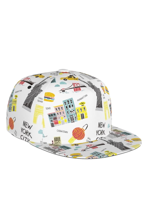 Flat Bill Trucker Hats for Women Men - New York Adjustable Flat Baseball Cap Snapback Hats Dad Hats for Men