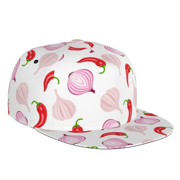 Flat Bill Trucker Hats for Women Men - Onion Pattern chili Adjustable Flat Baseball Cap Snapback Hats Dad Hats for Men