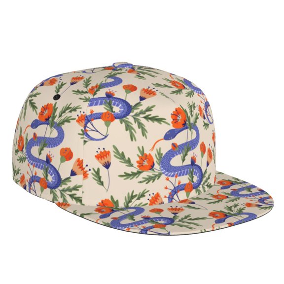 Flat Bill Trucker Hats for Women Men - Painted Purple Funny Snake Flower Adjustable Flat Baseball Cap Snapback Hats Dad Hats for Men