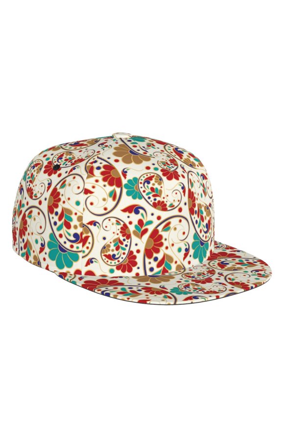 Flat Bill Trucker Hats for Women Men - Paisley Pattern No.90101 Adjustable Flat Baseball Cap Snapback Hats Dad Hats for Men