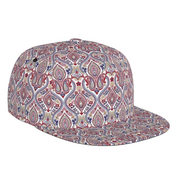 Flat Bill Trucker Hats for Women Men - Paisley Pattern No.90112 Adjustable Flat Baseball Cap Snapback Hats Dad Hats for Men
