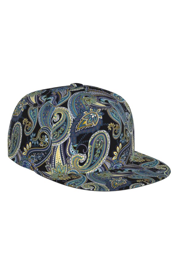Flat Bill Trucker Hats for Women Men - Paisley Pattern No.9067 Adjustable Flat Baseball Cap Snapback Hats Dad Hats for Men