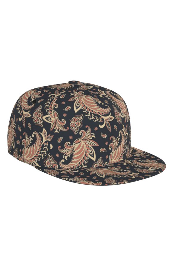 Flat Bill Trucker Hats for Women Men - Paisley Print No.J96 Adjustable Flat Baseball Cap Snapback Hats Dad Hats for Men