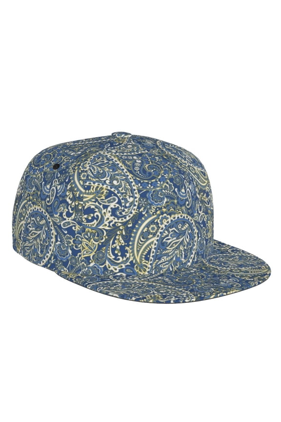 Flat Bill Trucker Hats for Women Men - Paisley Print No.J97 Adjustable Flat Baseball Cap Snapback Hats Dad Hats for Men