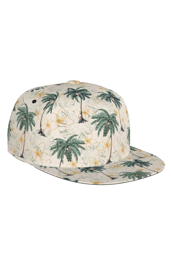 Flat Bill Trucker Hats for Women Men - Palm tree_AC Adjustable Flat Baseball Cap Snapback Hats Dad Hats for Men
