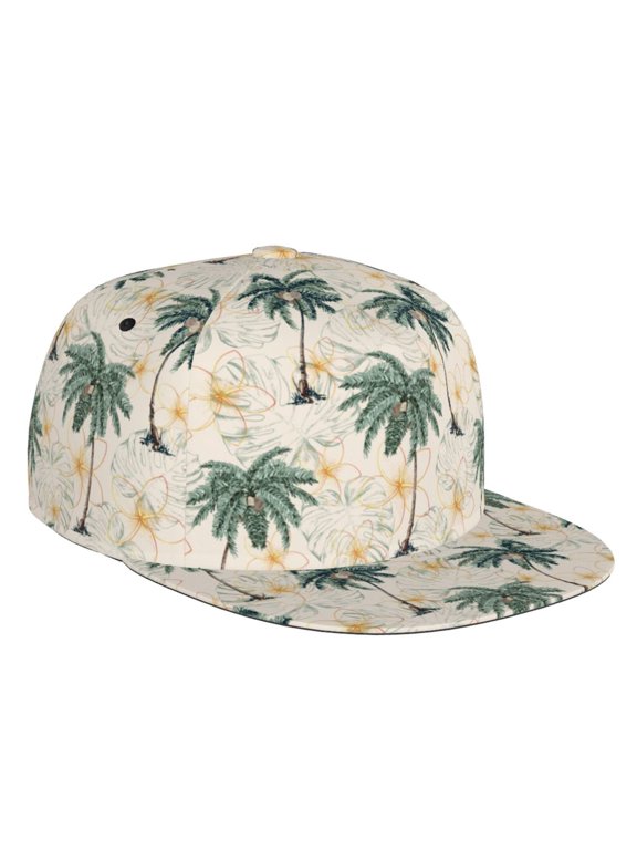 Flat Bill Trucker Hats for Women Men - Palm tree_AC Adjustable Flat Baseball Cap Snapback Hats Dad Hats for Men