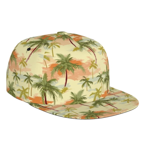Flat Bill Trucker Hats for Women Men - Palm tree_AO Adjustable Flat Baseball Cap Snapback Hats Dad Hats for Men