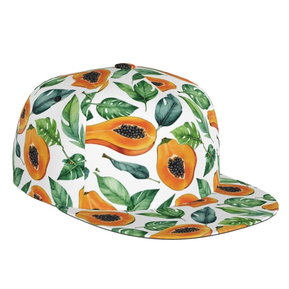 Flat Bill Trucker Hats for Women Men - Papaya palm leaves Adjustable Flat Baseball Cap Snapback Hats Dad Hats for Men