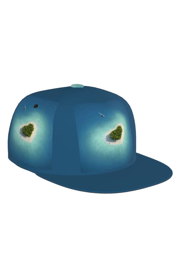 Flat Bill Trucker Hats for Women Men - Paradise Island In The Form Of Heart Adjustable Flat Baseball Cap Snapback Hats Dad Hats for Men